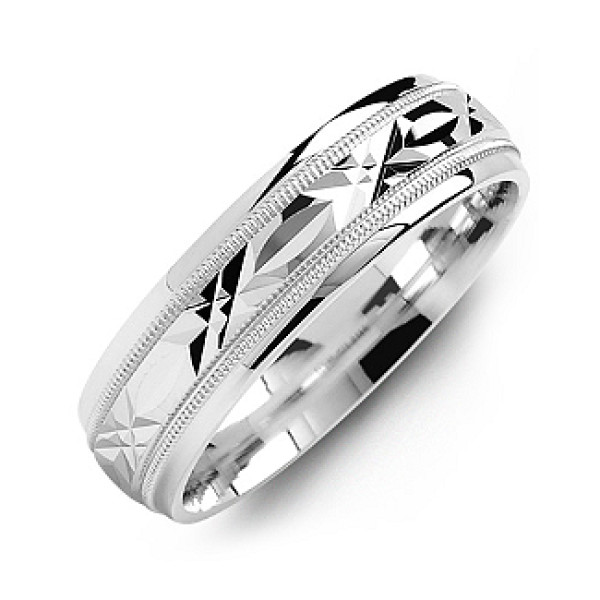 Classic Men's Ring with Diamond Cut Pattern - All Birthstone™