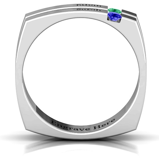 Crevice Grooved Squareshaped Gemstone Men's Ring All Birthstone™