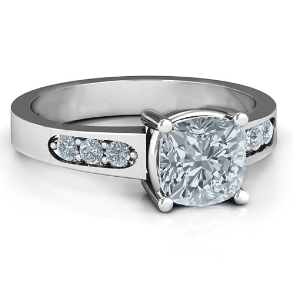 Cushion Cut Solitaire with Accents Ring - All Birthstone™