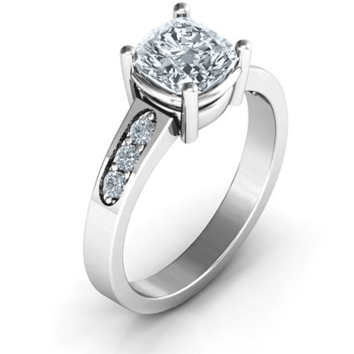 Cushion Cut Solitaire with Accents Ring - All Birthstone™