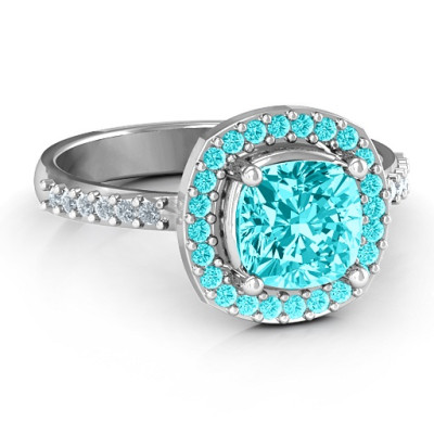 Cushion Cut Statement Ring with Halo - All Birthstone™