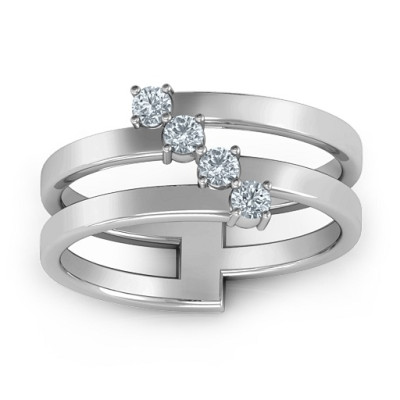 Diagonal Dazzle Ring With 4-5 Gemstones  - All Birthstone™