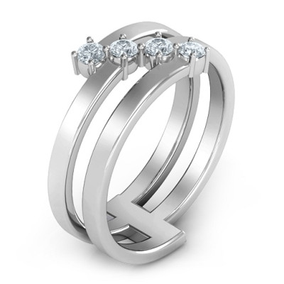 Diagonal Dazzle Ring With 4-5 Gemstones  - All Birthstone™
