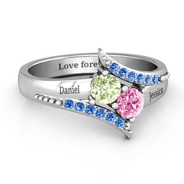 Diagonal Dream Ring With Round Stones  - All Birthstone™