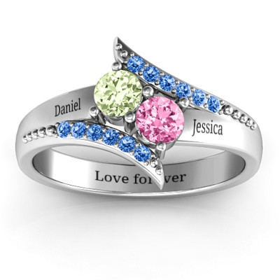 Diagonal Dream Ring With Round Stones  - All Birthstone™