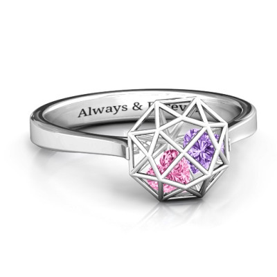 Diamond Cage Ring with Encased Heart Stones  - All Birthstone™