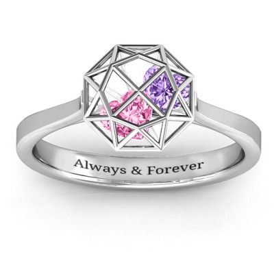 Diamond Cage Ring with Encased Heart Stones  - All Birthstone™