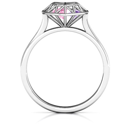 Diamond Heart Cage Ring With Encased Heart Stones  - All Birthstone™