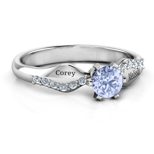 Dimpled Solitaire with Accents Ring - All Birthstone™