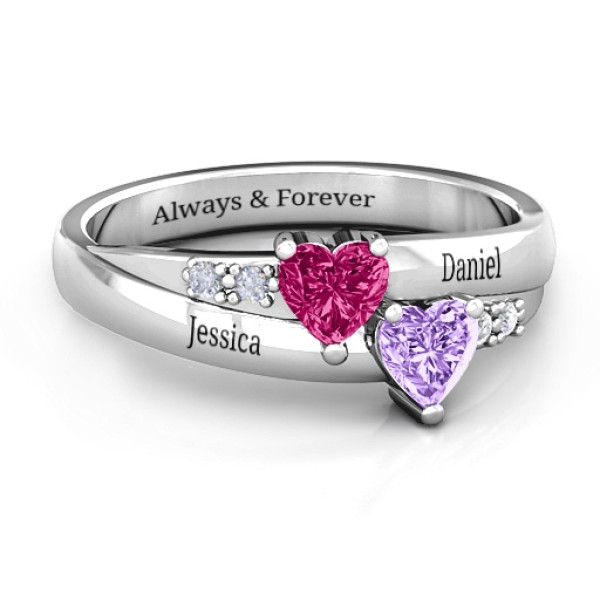 Double Heart Gemstone Ring with Accents  - All Birthstone™