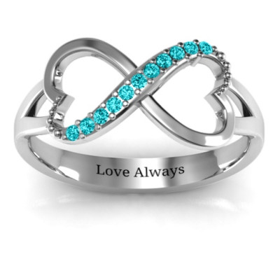Double Heart Infinity Ring with Accents - All Birthstone™