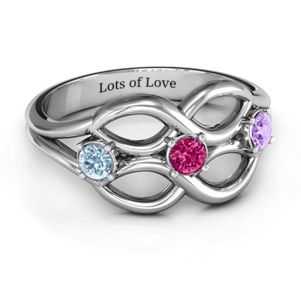 Double Infinity Ring with Triple Stones  - All Birthstone™