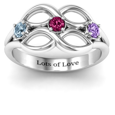 Double Infinity Ring with Triple Stones  - All Birthstone™