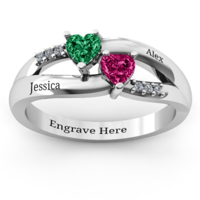 Dual Hearts with Accents Ring - All Birthstone™