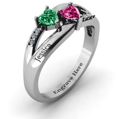 Dual Hearts with Accents Ring - All Birthstone™