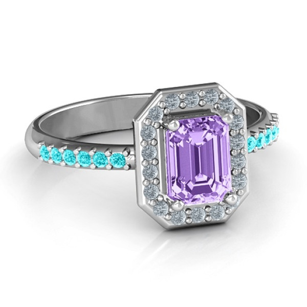 Emerald Cut Cocktail Ring with Halo - All Birthstone™