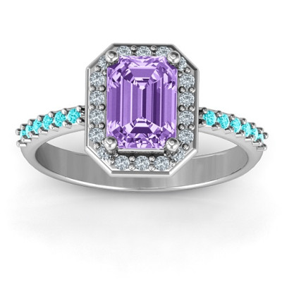Emerald Cut Cocktail Ring with Halo - All Birthstone™