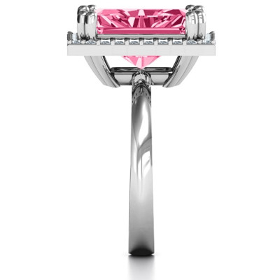 Emerald Cut Statement Ring with Halo - All Birthstone™