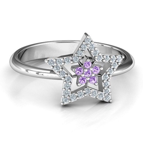 Floating Star with Halo Ring - All Birthstone™