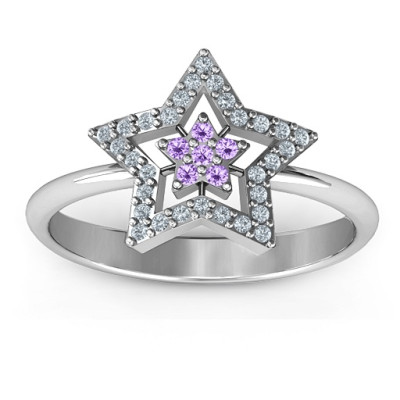 Floating Star with Halo Ring - All Birthstone™