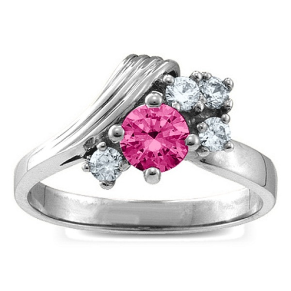 Grooved Wave 2-9 Gemstones Ring  - All Birthstone™