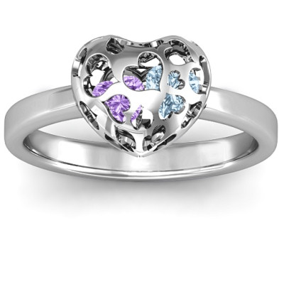 Heart Cut-out Petite Caged Hearts Ring with Infinity Band - All Birthstone™