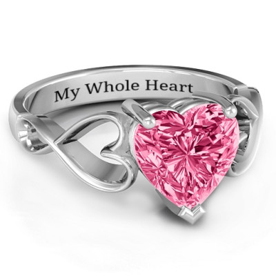 Heart Shaped Stone with Interwoven Heart Infinity Band Ring  - All Birthstone™