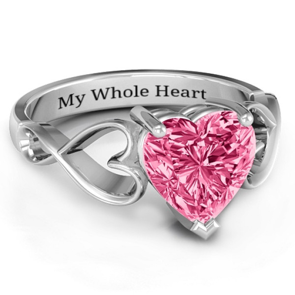 Heart Shaped Stone with Interwoven Heart Infinity Band Ring  - All Birthstone™