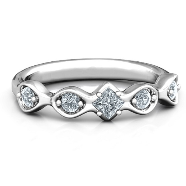 Infinite Wave with Princess Cut Centre Stone Ring  - All Birthstone™