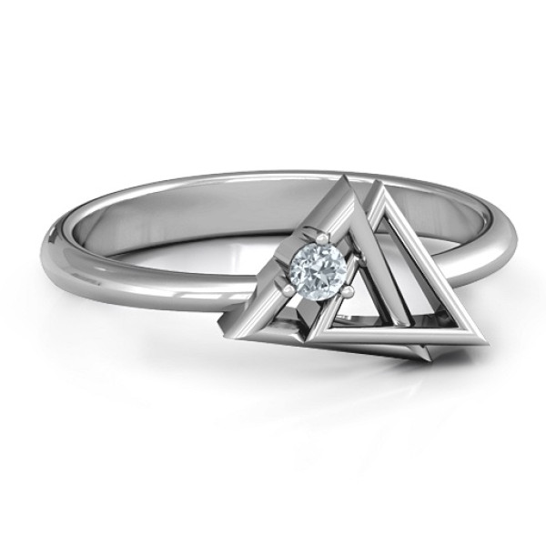 Interlocked Triangle Geometric Ring - All Birthstone™