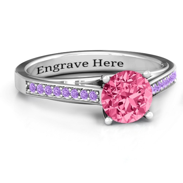 Large Round Solitaire Ring with Channel Set Accents - All Birthstone™