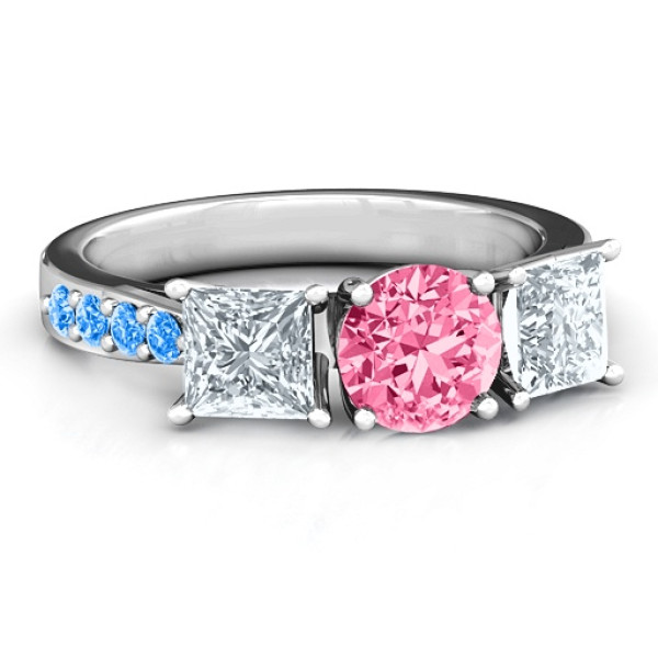 Majestic Three Stone Eternity with Twin Accents Ring  - All Birthstone™