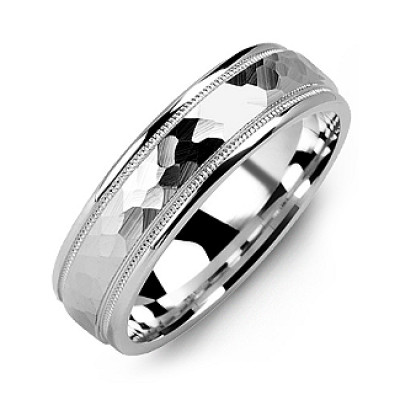 Matte Hammer-Cut Men's Ring with Milgrain Detail - All Birthstone™