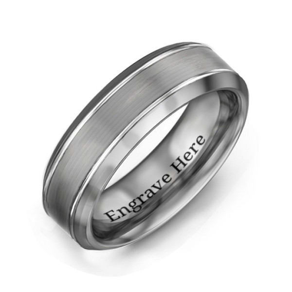 Men's Beveled Edge Brushed Centre Tungsten Ring - All Birthstone™