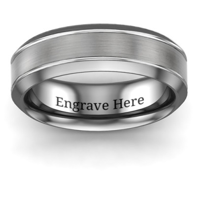 Men's Beveled Edge Brushed Centre Tungsten Ring - All Birthstone™