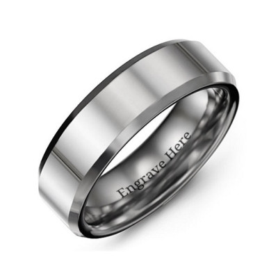 Men's Beveled Edge Polished Tungsten Ring - All Birthstone™