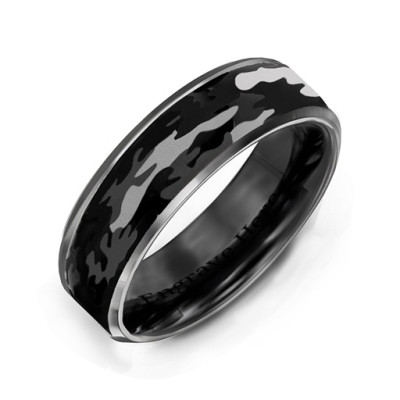 Men's Black Camouflage Tungsten Ring - All Birthstone™