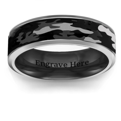 Men's Black Camouflage Tungsten Ring - All Birthstone™