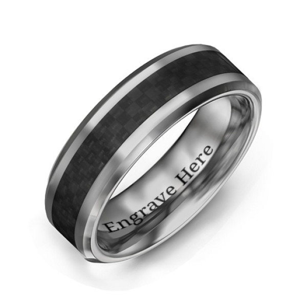 Men's Black Carbon Fiber Inlay Polished Tungsten Ring - All Birthstone™