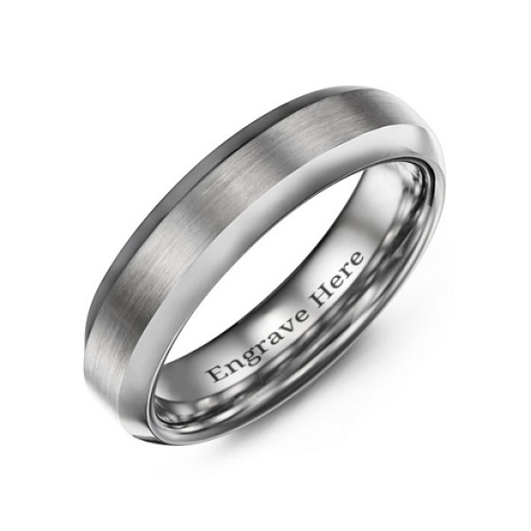 Men's Brushed Centre Polished Tungsten Ring - All Birthstone™