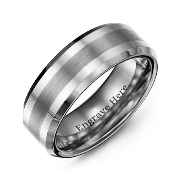 Men's Brushed Centre Stripe Polished Tungsten Ring - All Birthstone™