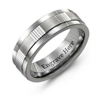 Men's Brushed Ribbed Tungsten Band Ring - All Birthstone™