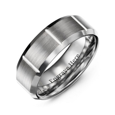 Men's Brushed Vertical Grooved Polished Tungsten Ring - All Birthstone™