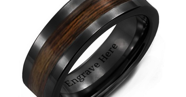 Men's Ceramic Ring With Wooden Inlay - All Birthstone™