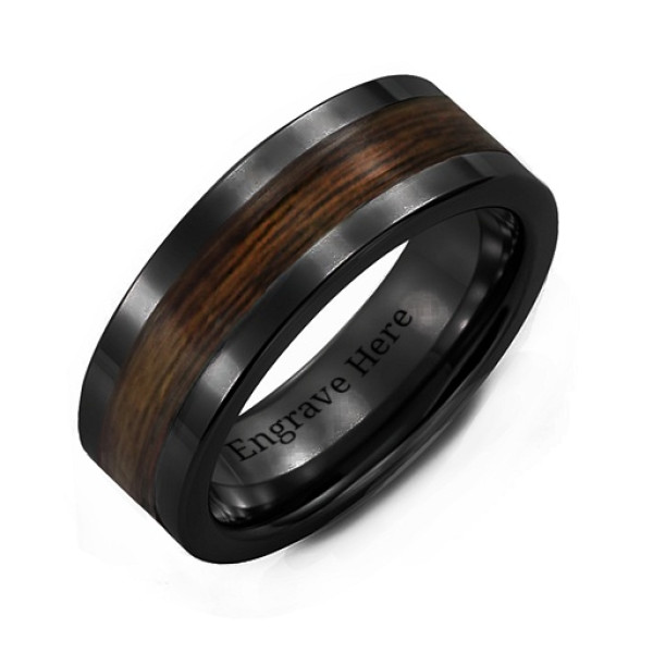 Men's Ceramic Ring With Wooden Inlay - All Birthstone™