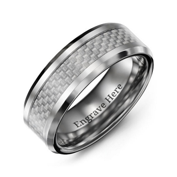 Men's Clear Carbon Fiber Inlay Polished Tungsten Ring - All Birthstone™
