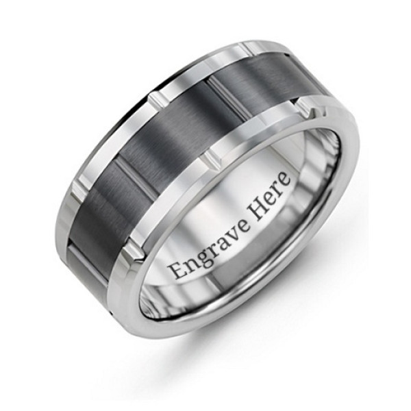 Men's Grooved Bicolour Tungsten Ring - All Birthstone™