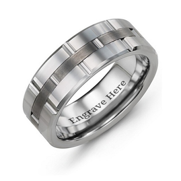 Men's Grooved Layers Tungsten Ring - All Birthstone™