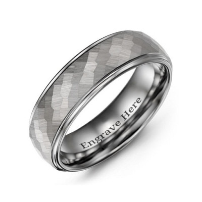 Men's Hammered Centre Polished Tungsten Ring - All Birthstone™
