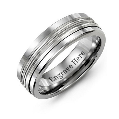 Men's Modern Beaded Centre Tungsten Band Ring - All Birthstone™